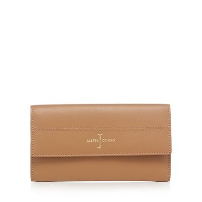 Tan leather large flapover purse